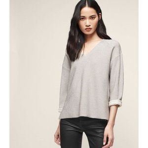Reiss Julietta Metallic Neoprene-Effect V Neck Sweater in Nude size XS